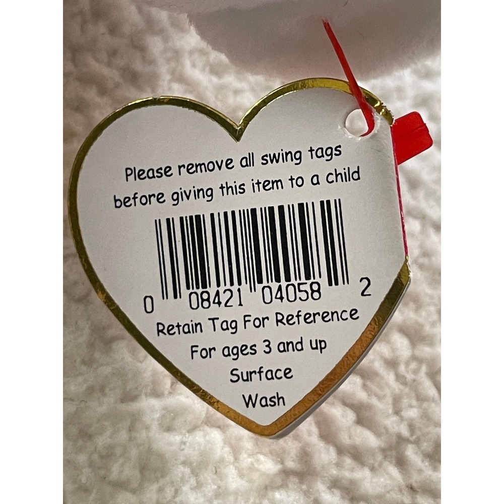 Ty Valentino Beanie Baby 1994 White Bear Plush Red Heart Ribbon Vintage - Picture 8 of 10
